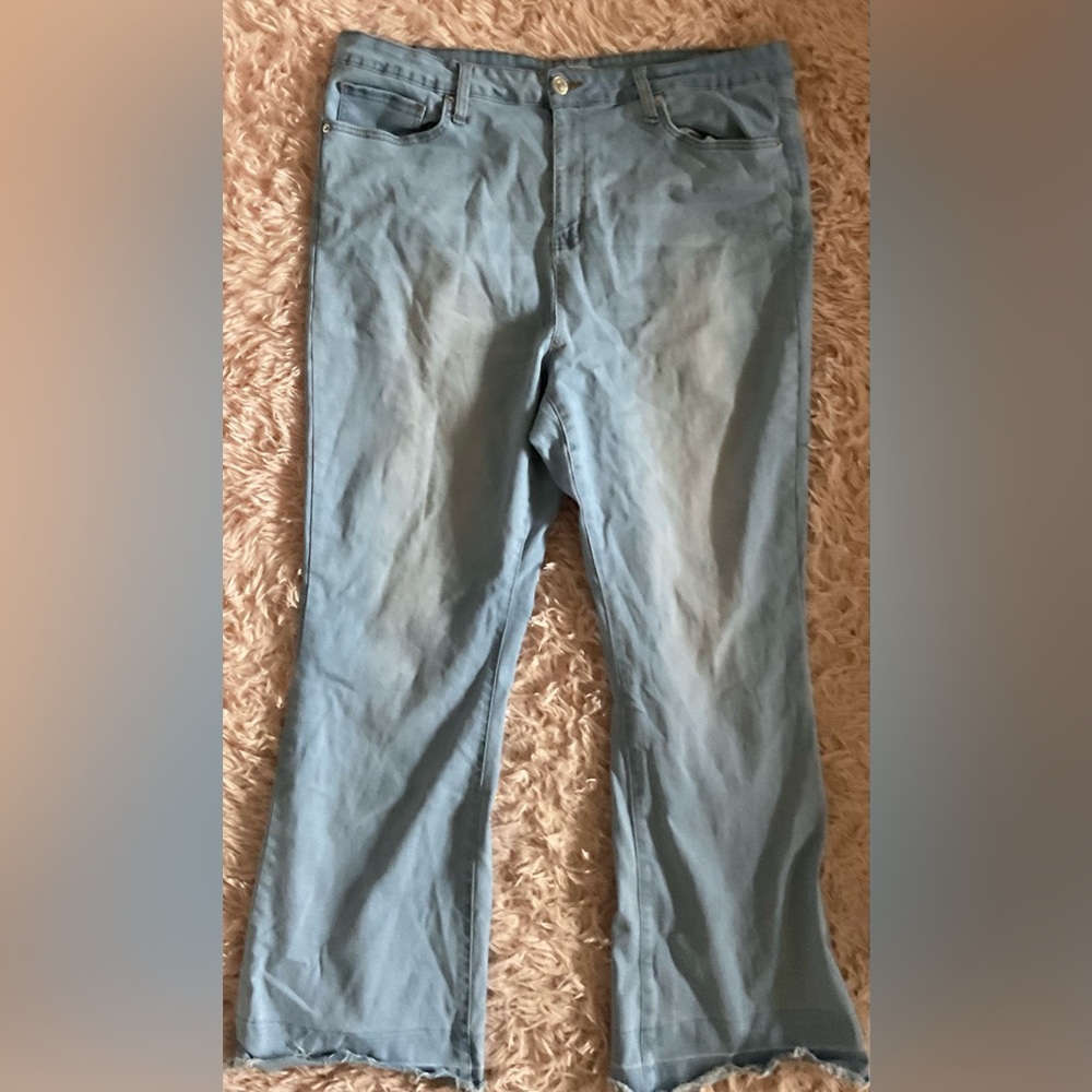 Forever 21 Light Blue Denim Distressed Flare Jeans